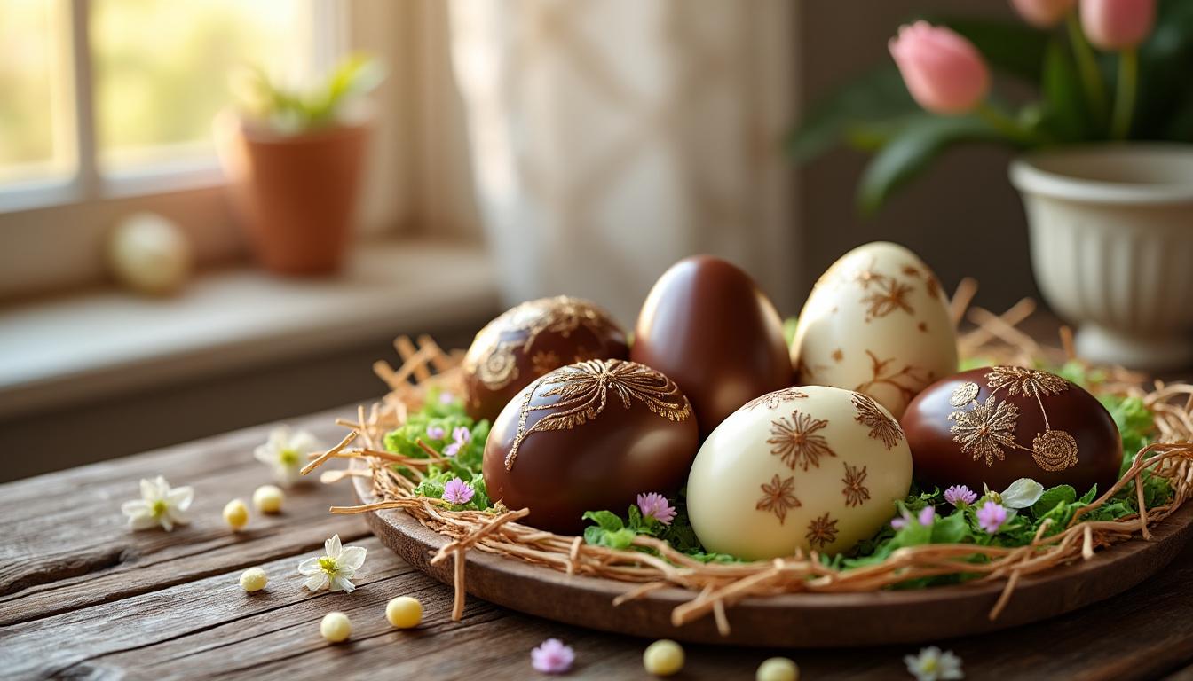 disfruta de nuestros deliciosos huevos de chocolate, perfectos para celebrar la pascua con sabor y alegría.