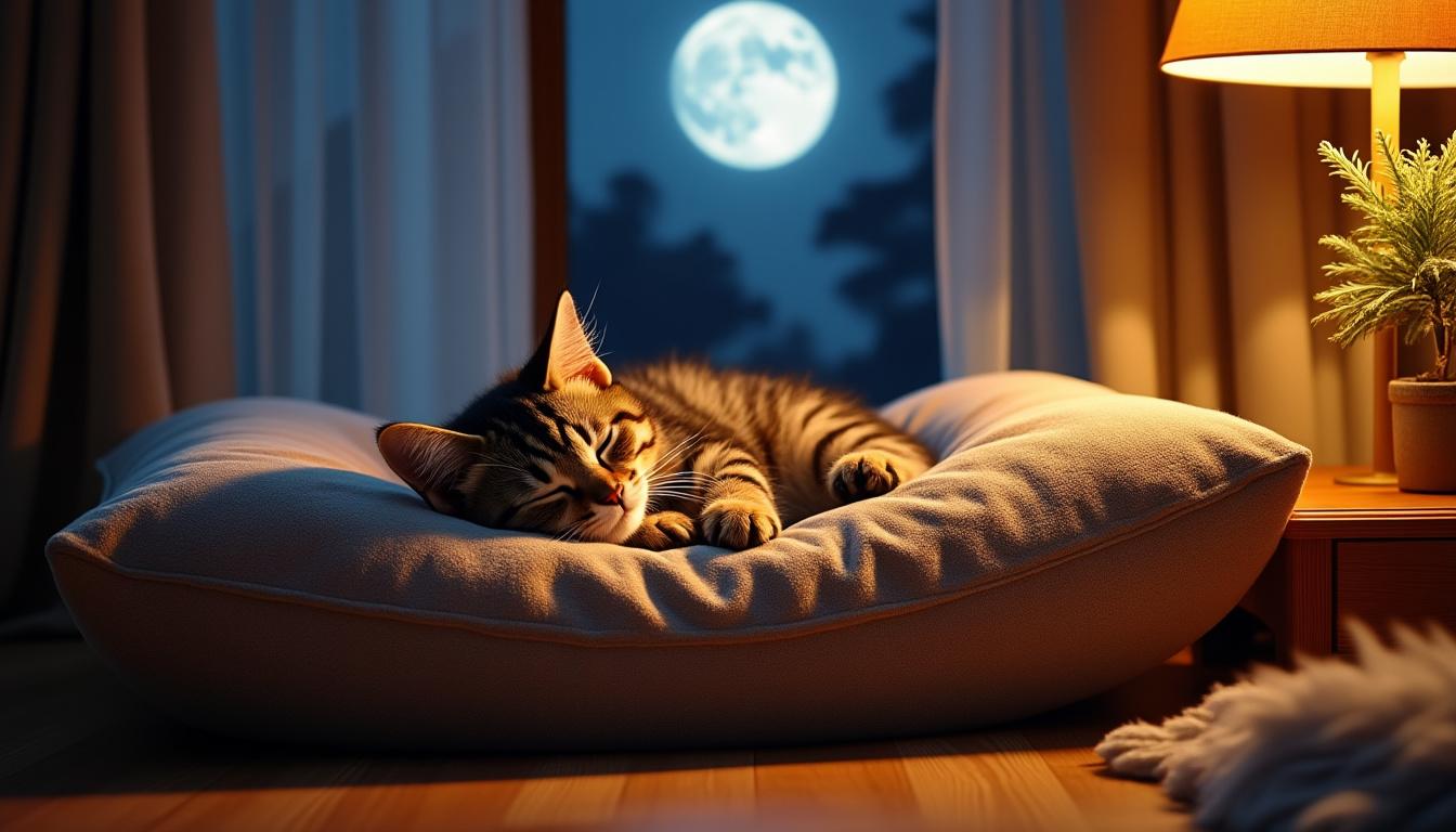 descubre la ternura y compañía del gato que te acompaña en las buenas noches, haciendo tus sueños más dulces y tranquilos.