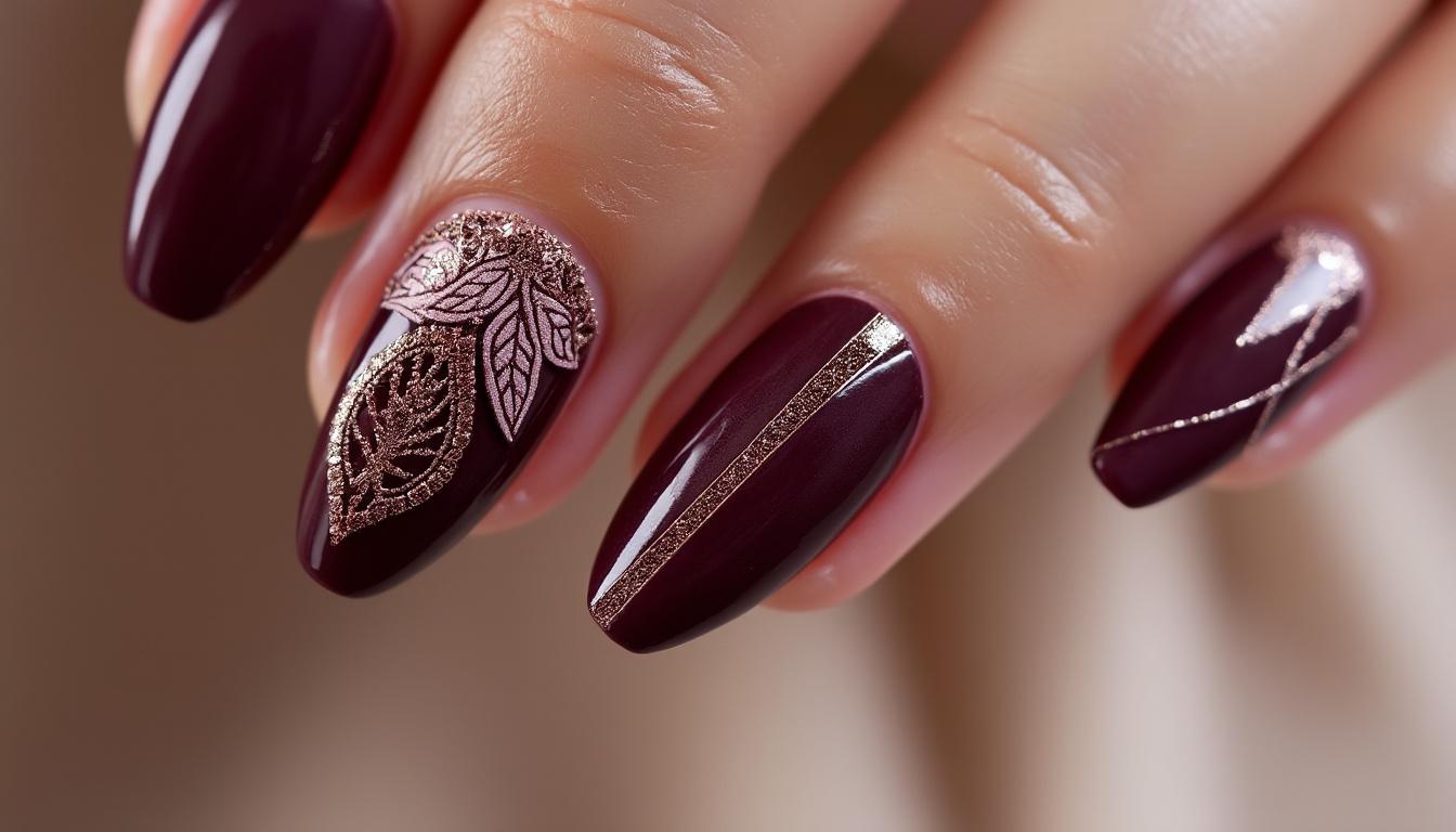 descubre la elegancia en tus uñas con diseños sofisticados en tonos bordo que resaltan tu estilo y personalidad.
