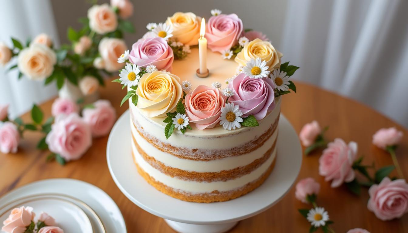 descubre pasteles de cumpleaños para mujer de 50 años decorados con flores sencillas, perfectos para una celebración elegante y especial.