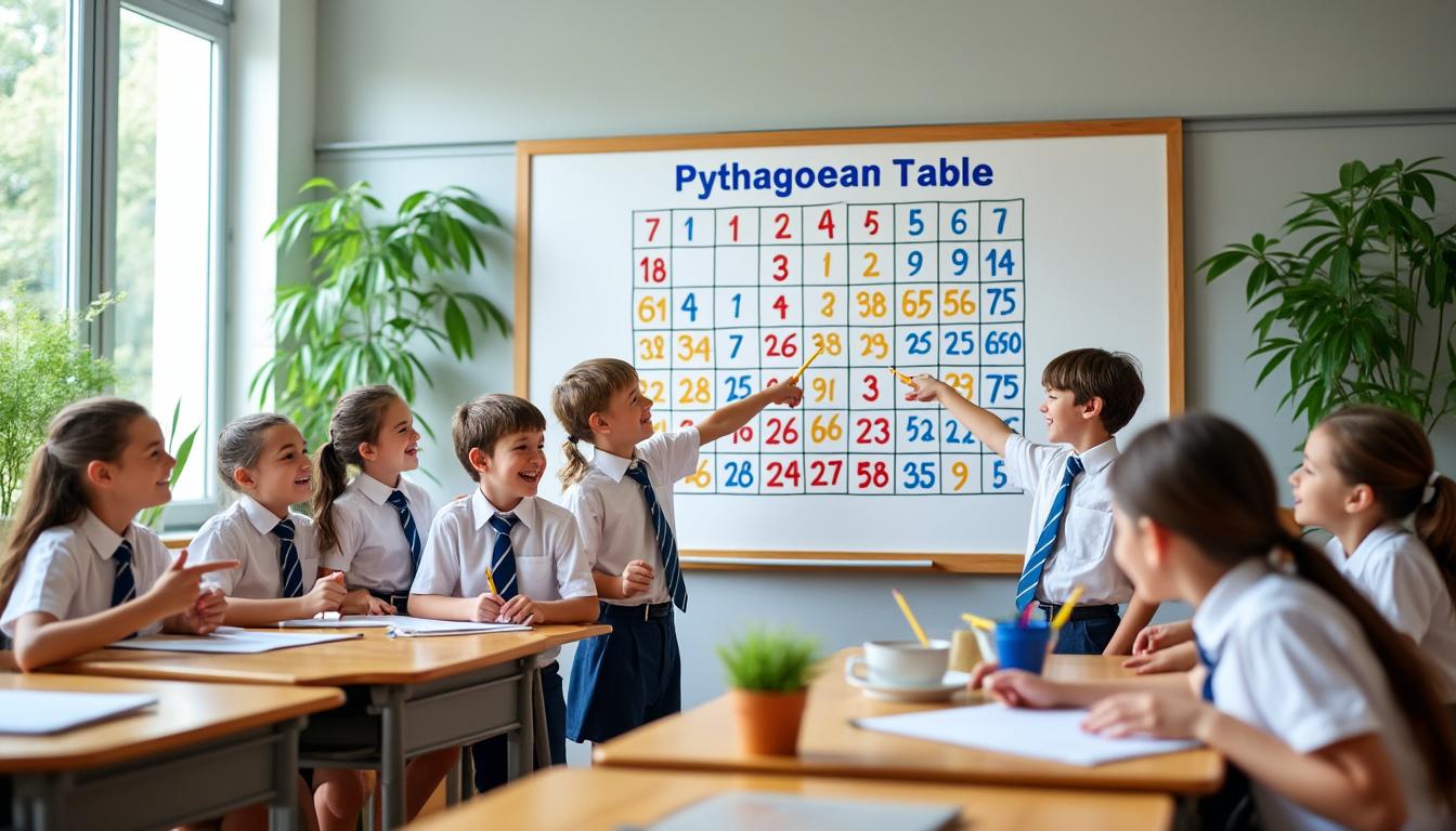 tabla pitagórica divertida y fácil diseñada para que los niños aprendan a multiplicar de manera entretenida y sencilla.